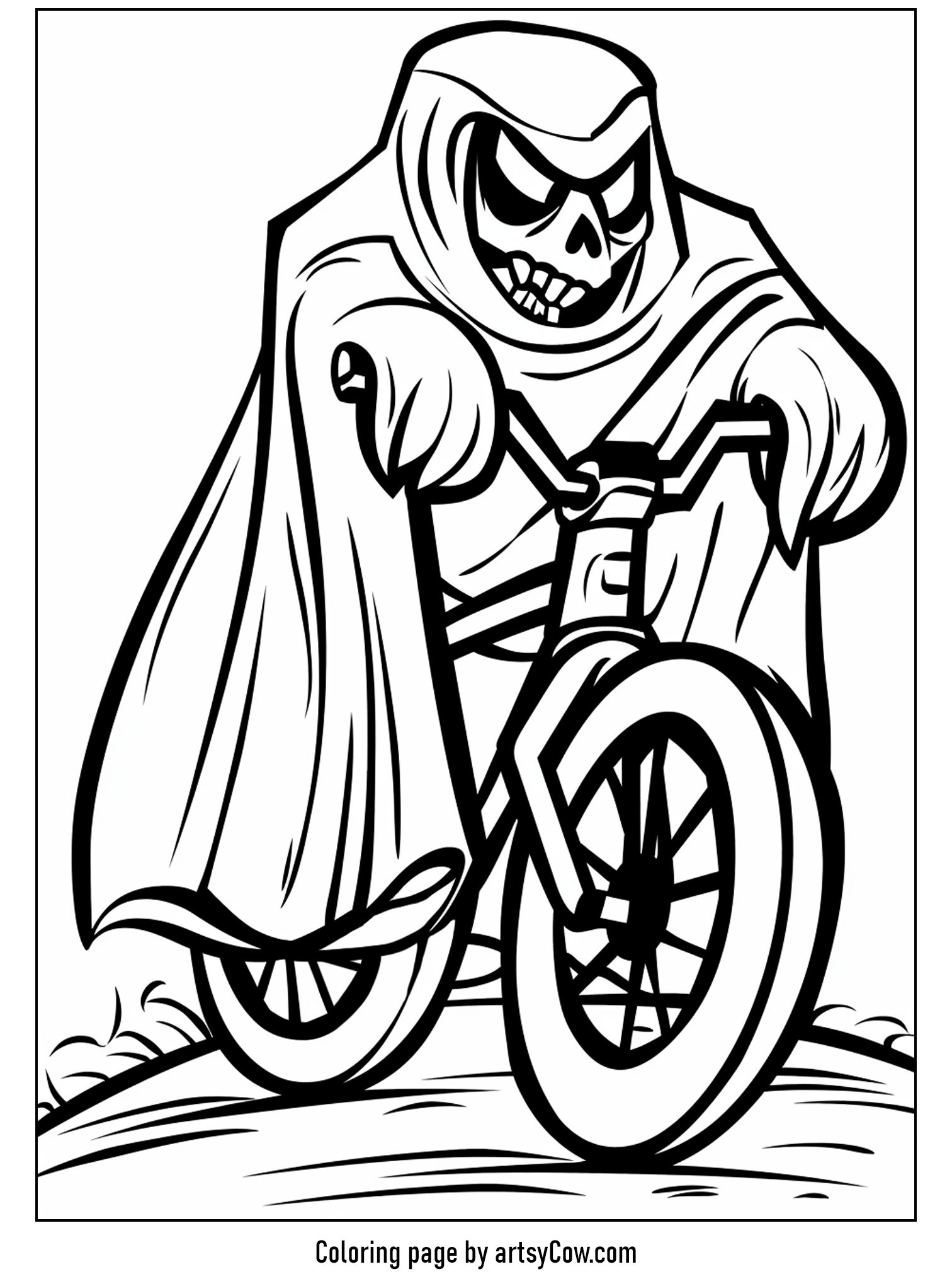 free halloween coloring pages for kids and adults, Ghostly Pedals in Moonlight